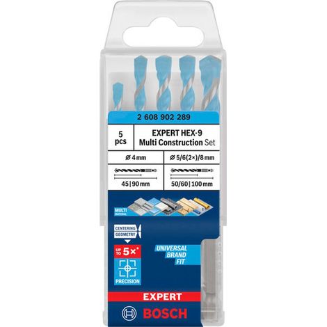 Bosch EXPERT Bohrer HEX-9 Multi Construction-Set, D= 4 / 5 / 6 / 6 / 8 mm, 5-tlg.