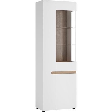Wohn-/Esszimmer Vitrinenschrank in weiß Hochglanz mit Trüffel Eiche Nb. LEGNICA-129, B/H/T: ca. 64/194,5/42 cm (1/3)