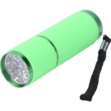 Mini lampe torche (verte), 9 LED, en alliage d'aluminium, avec dragonne (1/5)