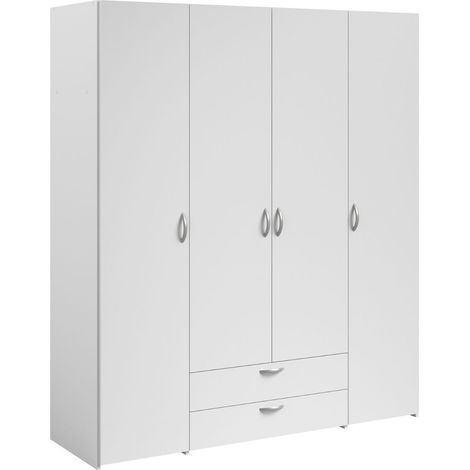 Armoire 4 portes 2 tiroirs blanche - AMAEL (1/5)