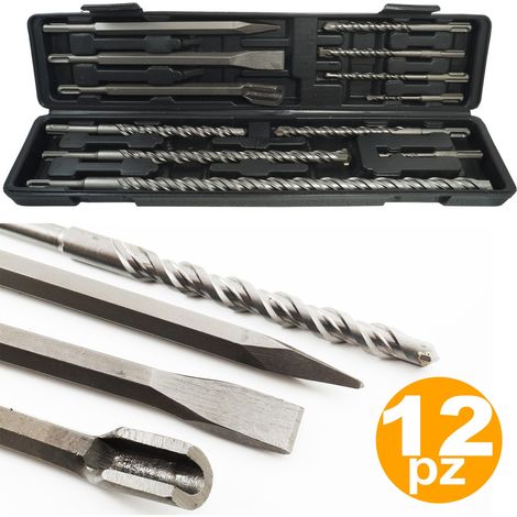 TrAdE Shop Traesio - Set 12 Punte Per Trapano Martello Pneumatico Puntali Punta Scalpelli Sds Plus - (1/5)