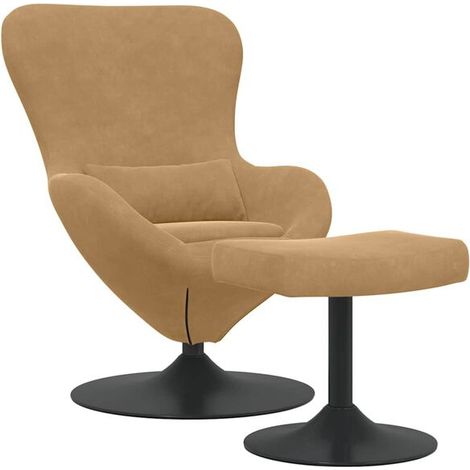 Fauteuil en forme d'œuf avec repose-pieds en velours marron