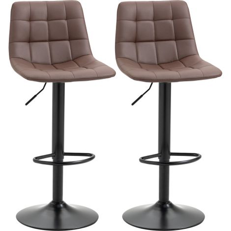 Set of 2 Adjustable Swivel Bar Stools,PU Leather Upholstered with Tufted Seat and Back,Ideal Breakfast Bar Chairs for Kitchen Counter in Brown