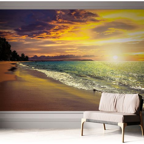 Selbsthaftend Tapete für Wohnzimmer Schlafzimmer Küche - Wanddekoration Strand bei Sonnenuntergang 312x219 cm (1/5)