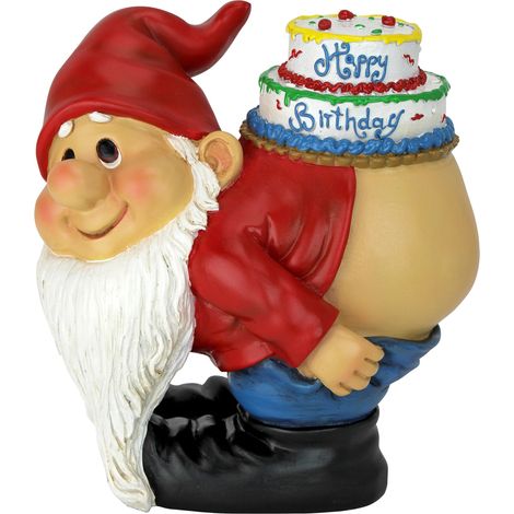 Design Toscano Loonie Moonie - Statua di Gnomo da Giardino con Scritta Happy Birthday, gnomi impertinenti, Statua di gnomi lunari, Multicolore, 14 x 18 x 19 cm (1/4)