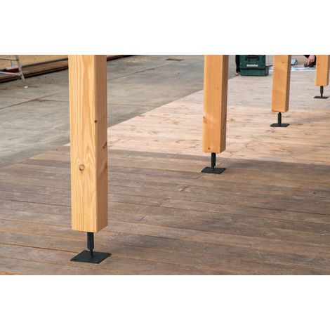 Wovar – Support de poteau réglable M20 noir – Acier galvanisé – Hauteur réglable 16 à 20 cm – Fixation béton pour carports et vérandas (1/3)