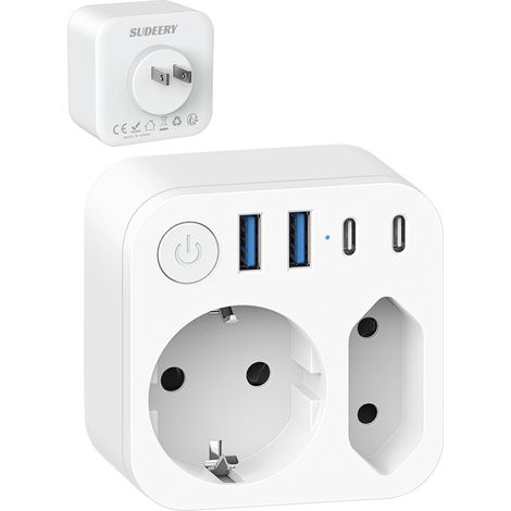 Connecteur de Voyage France vers Le Japon avec 4 Prises USB (2 USB-C), Adaptateur de Voyage à Double Sortie, Connecteur Schuko vers Type A pour Les États-Unis, Japon, Canada, Blanc (1/5)