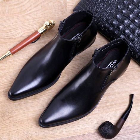 Bottines pour hommes à bout pointu, chaussures habillées pour hommes, bottes de travail, chaussures mi-hautes basses (1/3)