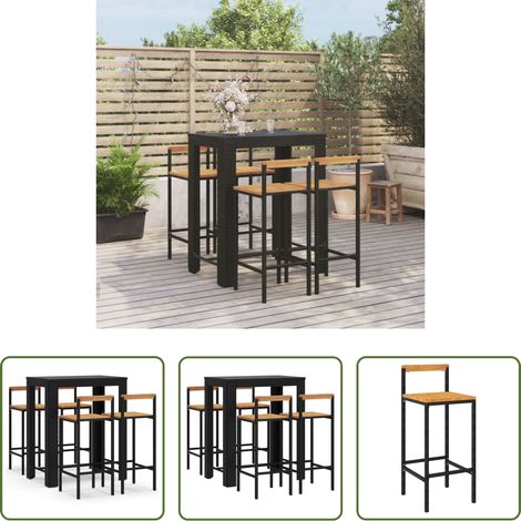 Chaise de bar -  Ensemble de bar jardin 5 pcs noir poly rotin/bois massif acacia (1/5)