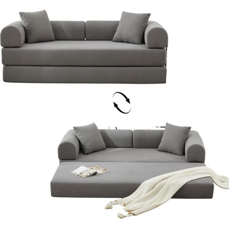 FurnitureR 2-Sitzer Schlafsofa Grau aus Cord, klappbar, 200 cm breites Schlafsofa mit Cord, Schaumstoff und ca. 196 x 200 cm Liegefläche für Gäste und kleine Räume (1/5)