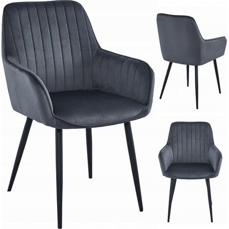 Silla SOLDEN - terciopelo gris oscuro / patas negras x 1