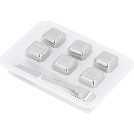 Glaçons Réutilisables Acier Inoxydable 316 Lot de 6 Cubes à Glace Métalliques avec Pince pour Whisky Vin Bière et Boissons (1/4)