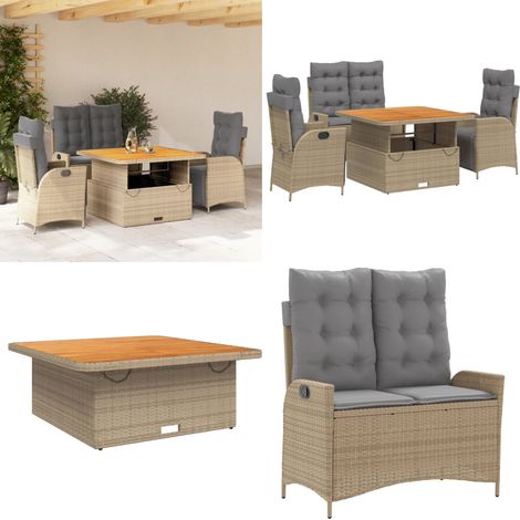 Set da Pranzo da Giardino 4 pz con Cuscini Beige in Polyrattan - Sedie da giardino - Tavolo da giardino