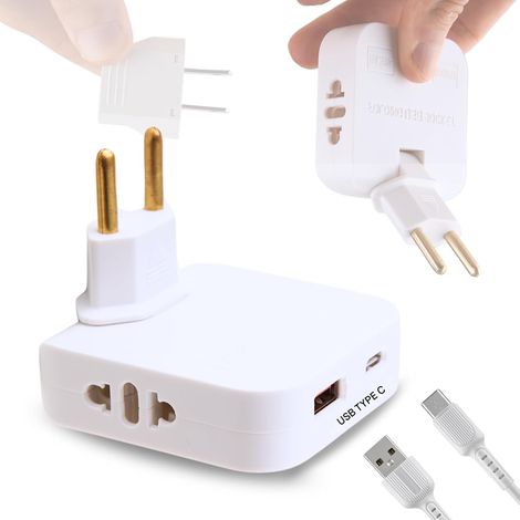 Adaptateur multiprise plat - Prise murale ultra-plate avec 1 port USB + 1 port USB-C + 2 prises - Prise murale plate - Adaptateur prise murale (1/5)