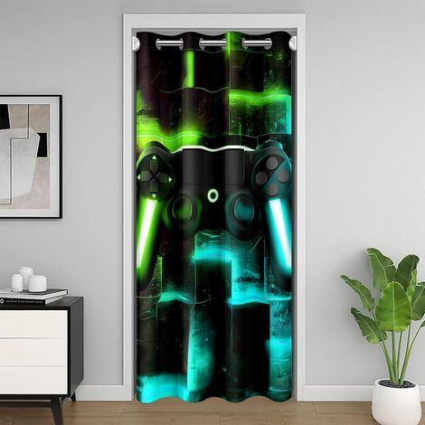 Plateau de Jeu Garçon Rideau de Porte pour Vie Privée de Porte,Gradient Treillis Rideau Occultant,Console de Jeu 3D Rideau de Porte,Neon Abstrait Géométrique Rideaux de Séparation de Chambre,86x203 - (1/5)
