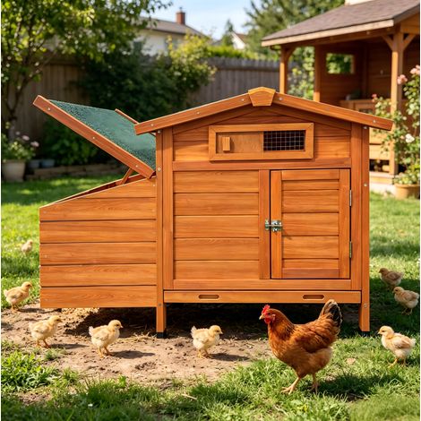 Gallinero elevado de madera con nido, puerta con pestillo y fácil acceso para limpieza - dorado