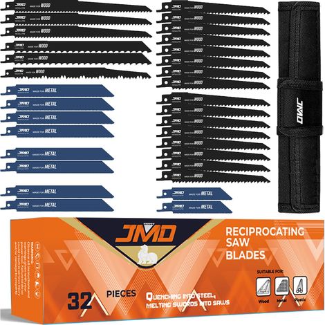 Lot de 32 lames de scie sabre de 10,2 cm, 15,2 cm, 22,9 cm pour scie sabre avec pochette de rangement (1/5)