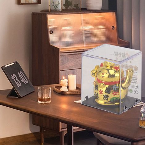 Figura de gato de la suerte, 5 cm, con panel solar y sensor de luz, amuleto dorado de la suerte para mesa, recuerdo, decoración, ventana, oficina, coche. (1/5)