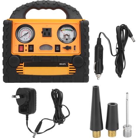 Démarreur de voiture avec onduleur 200W, compresseur d'air 260PSI pour automobile moto camion urgence, prise UE 110-240V (1/5)