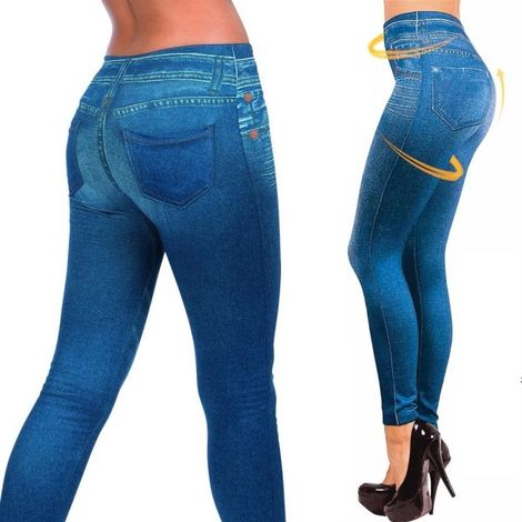 Trade Shop - Leggings Pantacollante Efecto Jeans Mujeres Pantalones Tamaño Xxl 36 - (1/4)