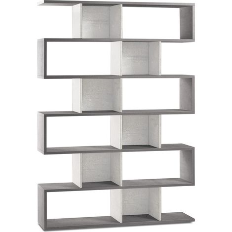 Libreria Modulare 6 Ripiani 150x215x38 cm Cemento/Ossido Bianco (1/3)