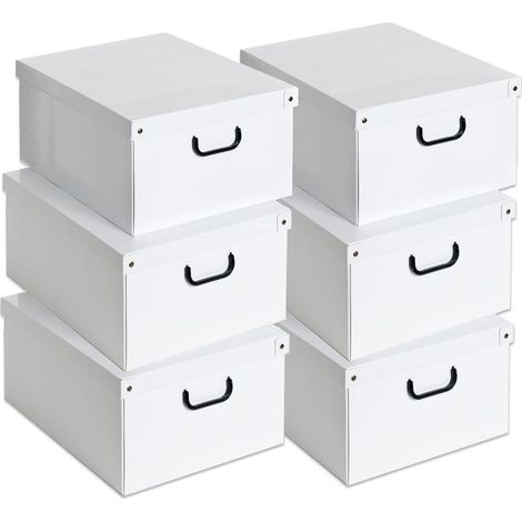 Lot de 6 Boite de Rangement avec Couvercle, Boite en carton, Rangement Vetement, Meuble de Rangement Chambre, Bureau, Panier de Rangement, Organisateur Tiroir, 40x50x25 cm Blanc Large (1/3)