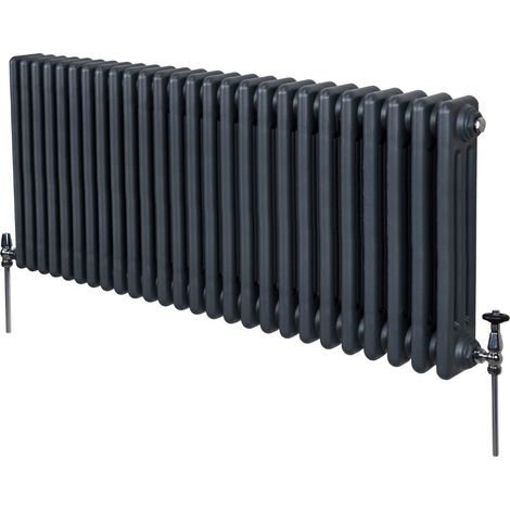 Radiador Tradicional Horizontal de 3 Columnas 600mm x 1192mm  Gris Antracita   Acero  Montado en pared  Kit de fijación y soportes  + Cepillo de limpieza GRATIS  Calefacción estufa calefactor