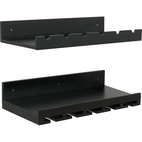 Lot de 2 étagères murales support bouteilles et verres 61 x 28 cm pratique et décoratif cuisine salon en bois noir 040009080 (1/5)