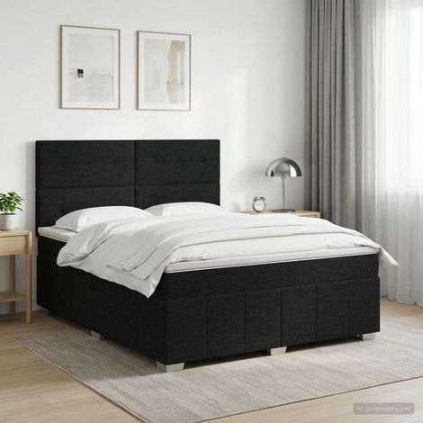 vidaXL Lit boxspring avec matelas Noir 180 x 200 cm Tissu (1/5)