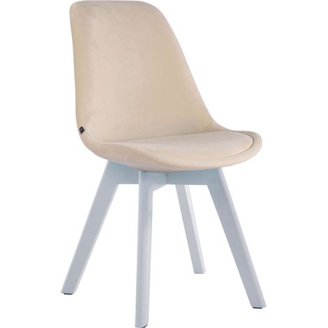 Chaise de salle à manger x1 design scandinave en velours crème et piètement à 4 pieds en bois blanc 100003290 (1/3)