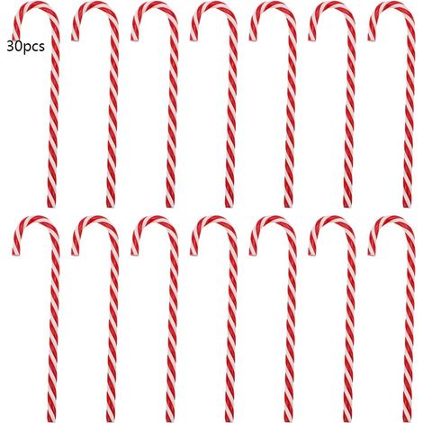 30 adornos navideños, bastones de caramelo de plástico rojo y blanco, 15 cm, adorno para árbol de Navidad y hogar. (1/5)