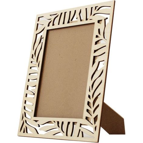 Cadre photo - Bois naturel - Découpes feuillage - Personnalisable - 23,6 x 18,6 cm