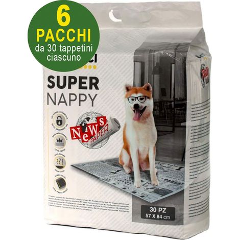 180 tapis hygiéniques pour chiens SuperNappy Newspaper 84x57 cm - 6 paquets de 30 chacun