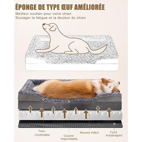 Medium Orthopaedic Dog Bed, Memory Foam Cushion with Removable Cover, Washable Sofa, Bed with Non-Slip Base, Grey, 91 x 68 x 16 cm (1/4)