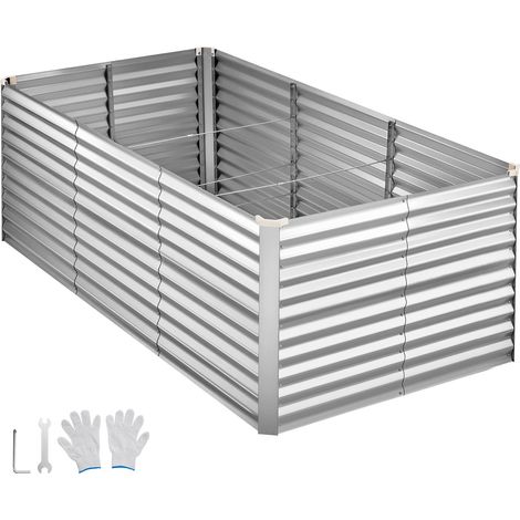 Mophorn Cama elevada de jardín rectangular 240 x 120 x 86 cm, estructura metálica con base abierta, ideal para cultivar flores, plantas y verduras, adecuada para terraza, patio o balcón, plateado (1/5)