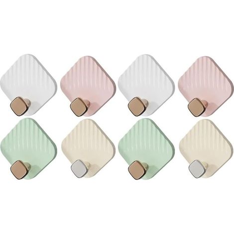 Lot de 8 crochets muraux autocollants sans perçage - Crochets adhésifs imperméables extra puissants - Pour salle de bain, cuisine, salon (mixte) (1/4)