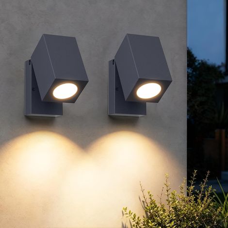 2Pcs Applique Murale d'Extérieur,Ip65 Lampe d'Extérieur Mural En Aluminium Appliques Murales Gu10/90 Degrés Orientables Extérieur/Intérieur,Étanche,Lampe Murale Sans Ampoule,Anthracite (1/5)