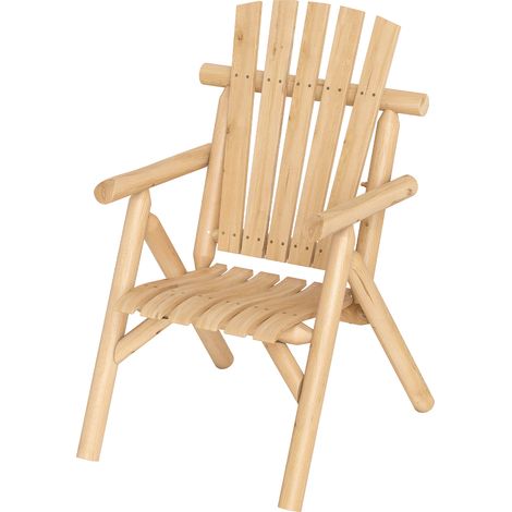 Chaise de Jardin en Bois 1 Place, Fauteuil avec Dossier Haut à Lattes, Assise Incurvée et Accoudoirs Intégrés, Style Adirondack, Charge 150 kg, Beige (1/5)