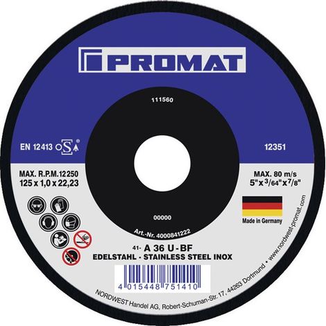 Disco da taglio D115x1mm punta dritta grana ceramica 22,23mm PROMAT (Per 25)