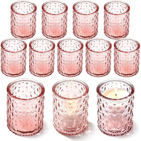12 Pièces Photophore en Verre pour Décoration Maison(Rose) (1/5)