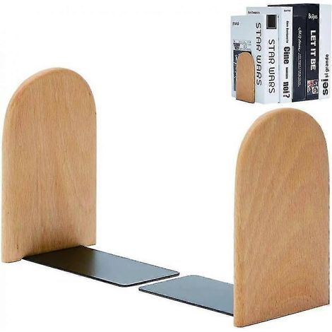Serre-livres pour étagères, 1 paire de serre-livres en bois antidérapants, serre-livres en métal, organisateur pour la maison et le bureau, bois c (1/5)