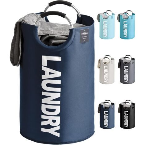 Panier à linge pliable - Capacité 92 litres avec poignée - Bleu foncé