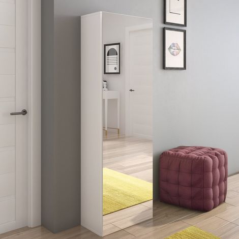 Schuhregal Stazzema, Schuhschrank 6 Böden, 7 Fächer, eine Tür, 51x28x160h cm Weiß (1/4)