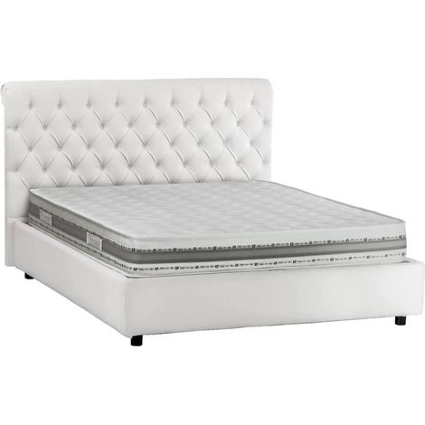 Talamo Italia Doppelbett Claretta, Containerbett und Kopfteil aus Kunstleder, 100% Made in Italy, Frontöffnung, Weiß, inklusive Matratze 160 x 190 cm