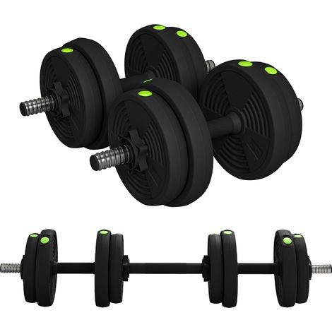 Haltères 2 en 1 réglables, haltères libres avec poignées antidérapantes, 15 kg - barres incluses noir et vert (1/5)
