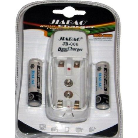 Trade Shop - BATTERIELADEGERÄT MINISTILO AA AAA JB-006 + 2 WIEDERAUFLADBARE BATTERIEN -