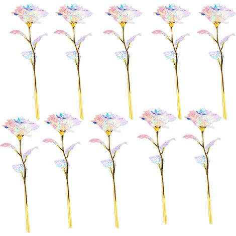 Rose Artificielle - Fleur En Plastique Haute Qualité - Tige En Polyéthylène Dorée - Idéale Pour Décoration Intérieure Et Cadeaux Occasionnels - Lot De 10 (1/5)