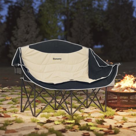 Chaise de camping pliante 2 places avec porte-gobelet et sac de transport. charge maximale 250 kg. kaki