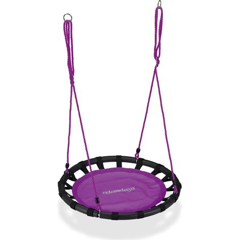 Balançoire nid d'oiseau ronde extérieure jardin 80 cm assise confortable réglable en métal noir (1/5)