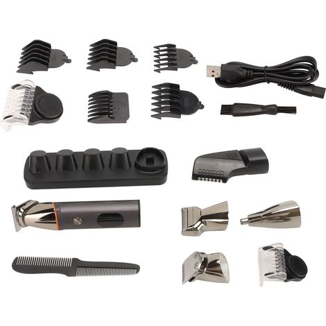 Tondeuse à cheveux électrique étanche, coupe-poils de nez, kit de taille de barbe et de sourcils avec 6 sabots de guidage (1/5)